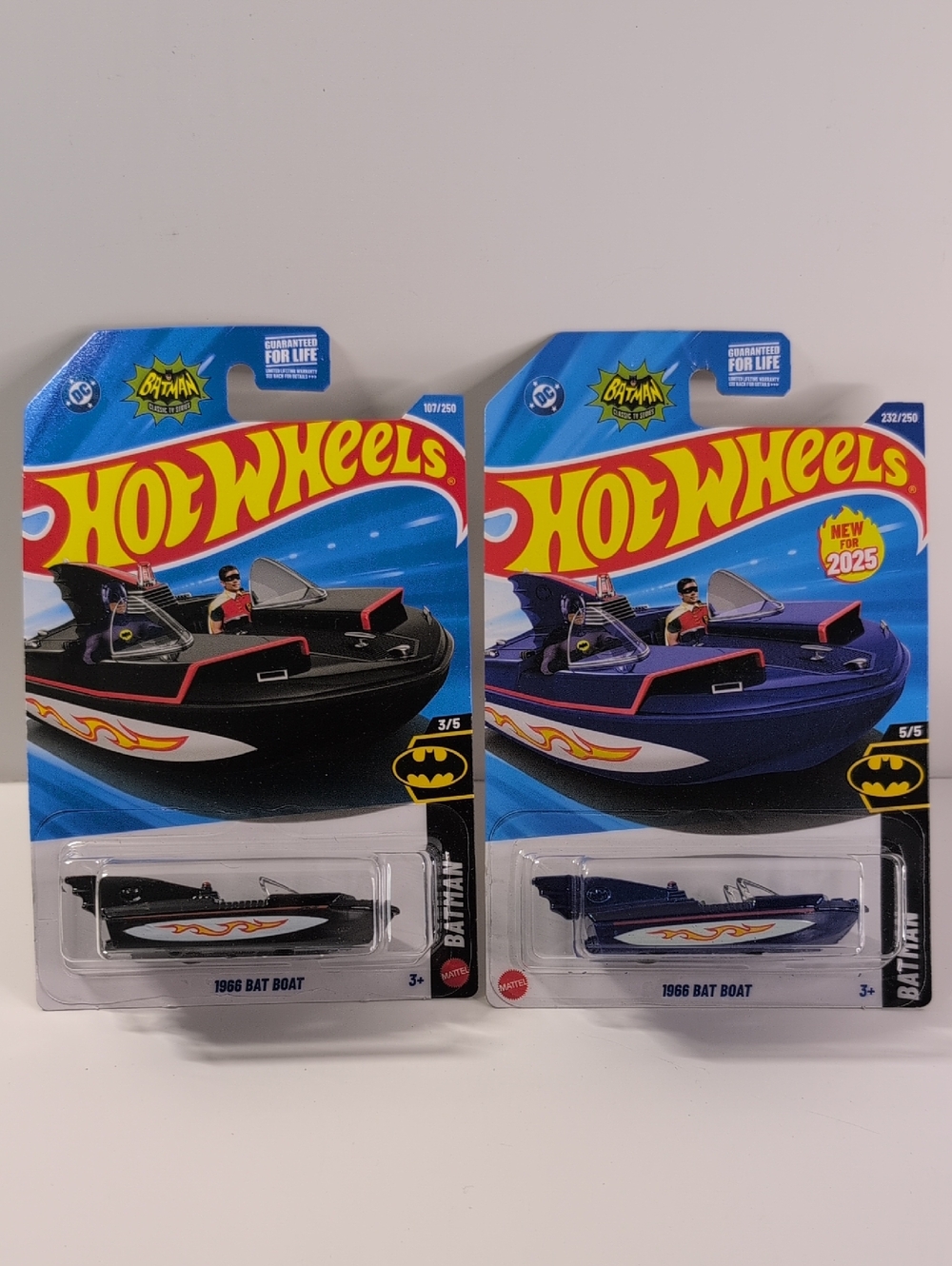 Hot Wheels 66 Batman Boat Flames DC Comics Black Blue Mattel Lot 2 Ships In Box